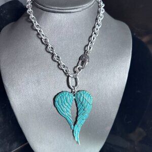Heart Wings Verdigras Lock Handmade Silver Necklace Choker Punk Rocker Gift NWT